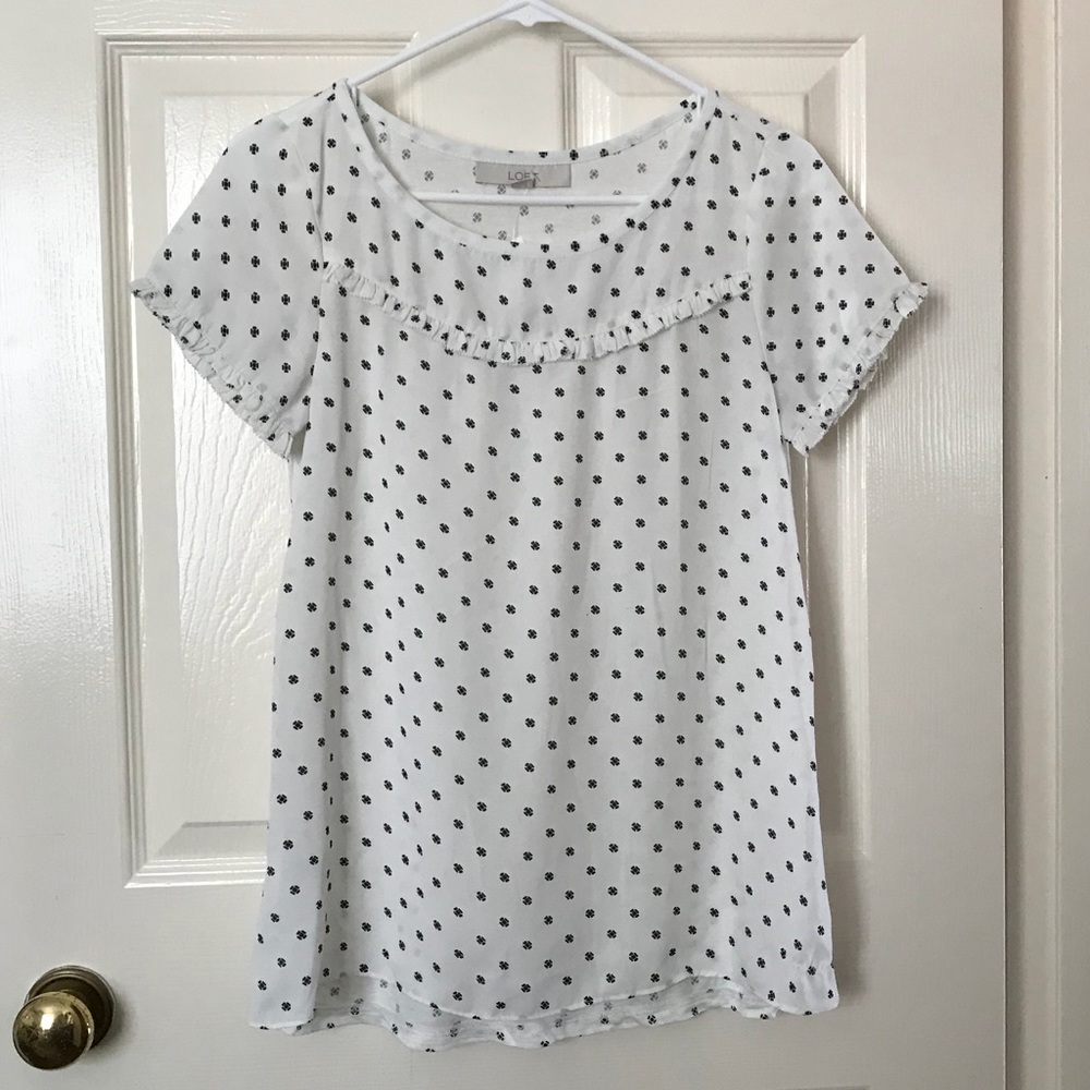NWT LOFT white and black ruffle top